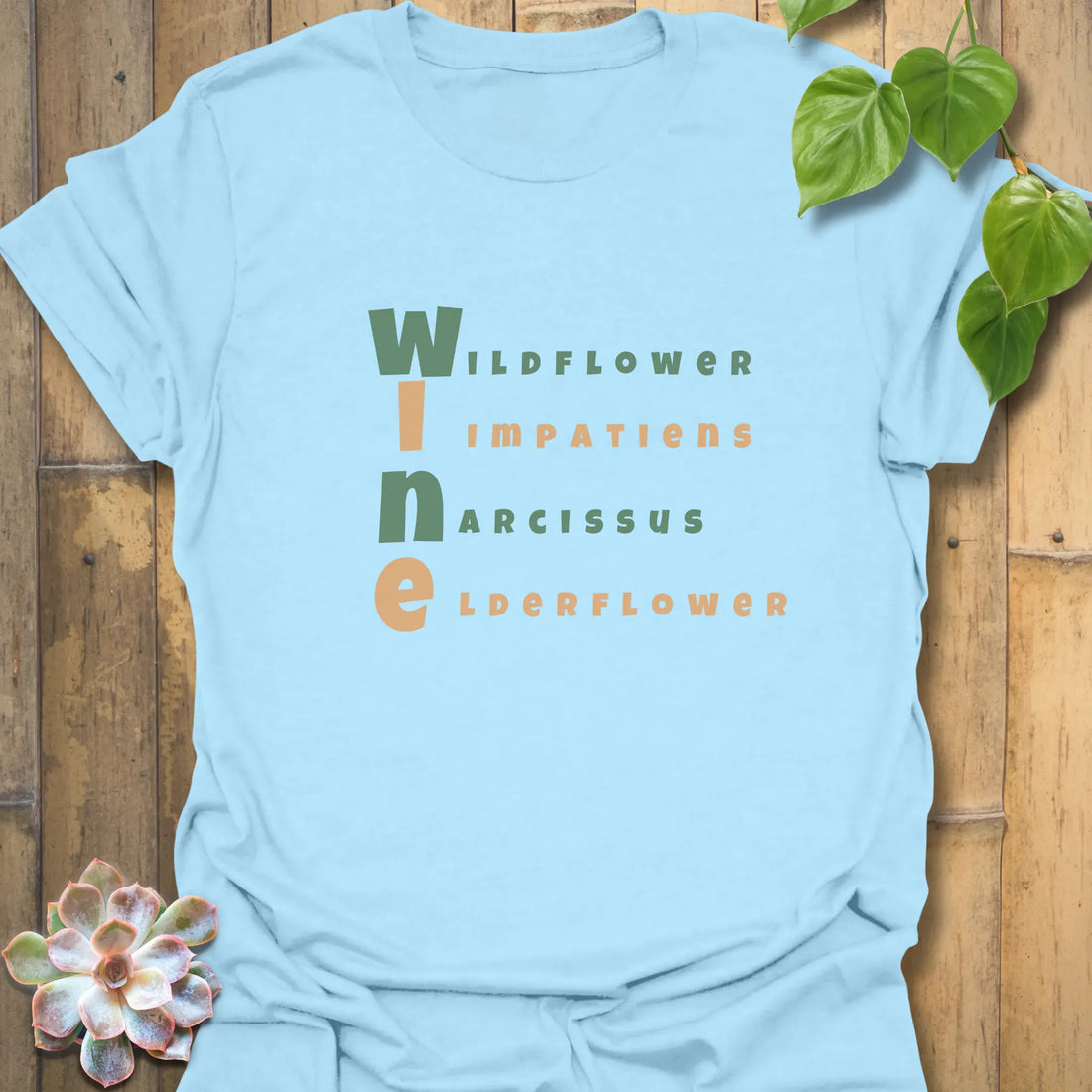 Wine (Wildflower, Impatiens, Narcissus, Elderflower)T-shirt Light Blue / S T-Shirt