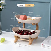 Wooden Fruit Bowl – Partitioned Serving Tray for Snacks & Cake Beige 2tiers Wooden Fruit Bowl