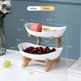Wooden Fruit Bowl – Partitioned Serving Tray for Snacks & Cake White 2tiers Wooden Fruit Bowl