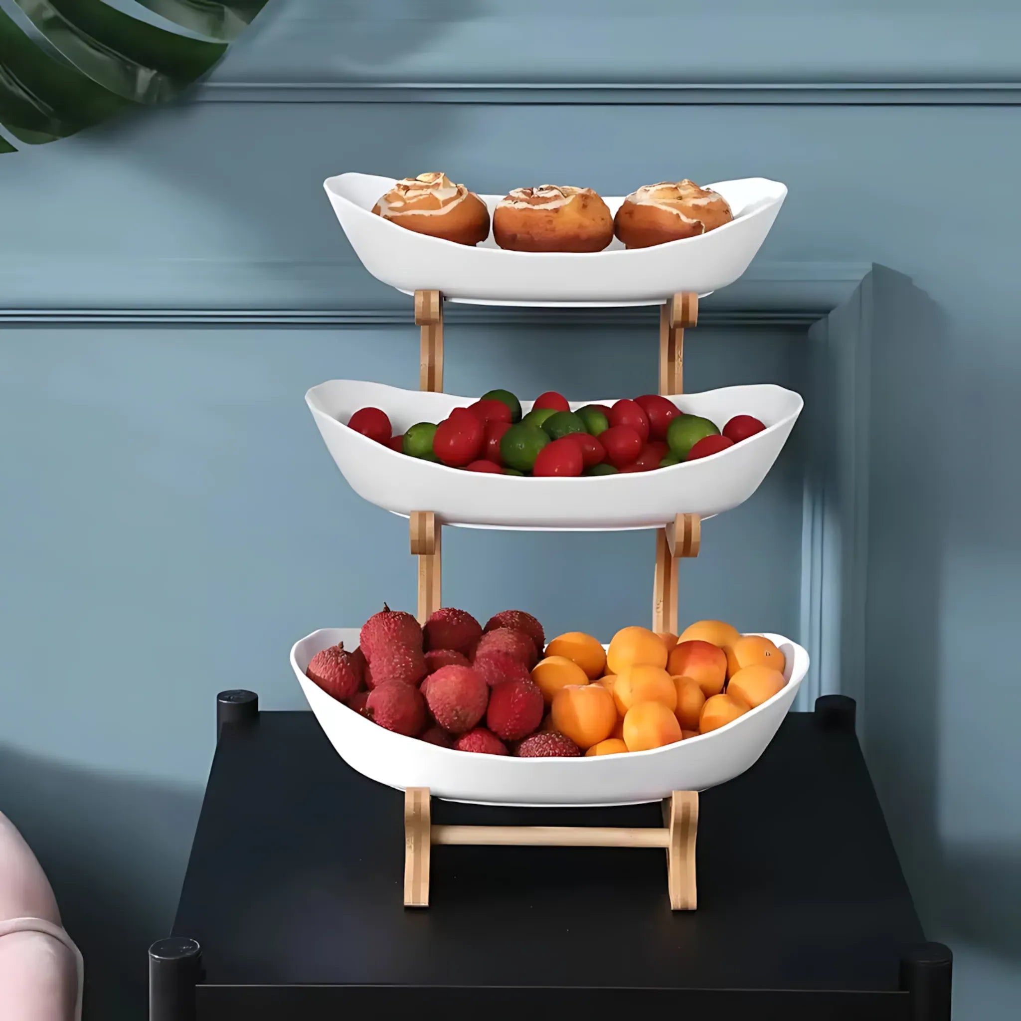 Wooden Fruit Bowl – Partitioned Serving Tray for Snacks &amp; Cake Wooden Fruit Bowl