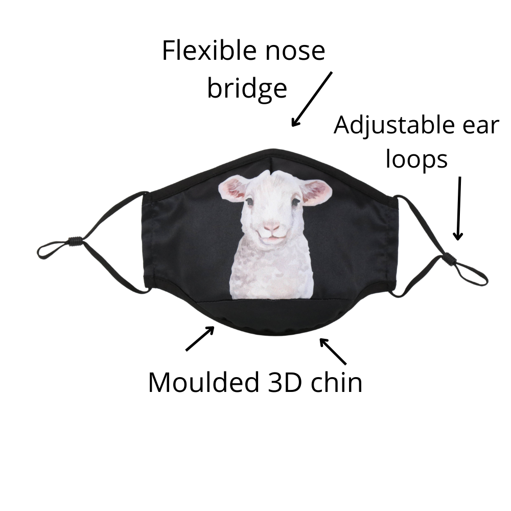 NZ Edition Premium Child Face Mask Set - 3 Layer 100% Cotton Reusable Face Mask  - Little Lamb Child