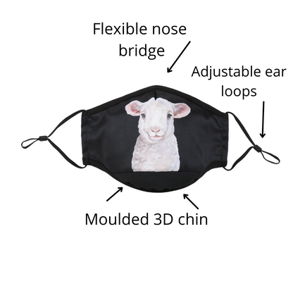 NZ Edition Premium Child Face Mask Set - 3 Layer 100% Cotton Reusable Face Mask  - Little Lamb Child