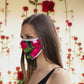 Reusable Fabric Face Mask - with nose wire, Filter Pocket and two 2.5 Filters- Red Rose