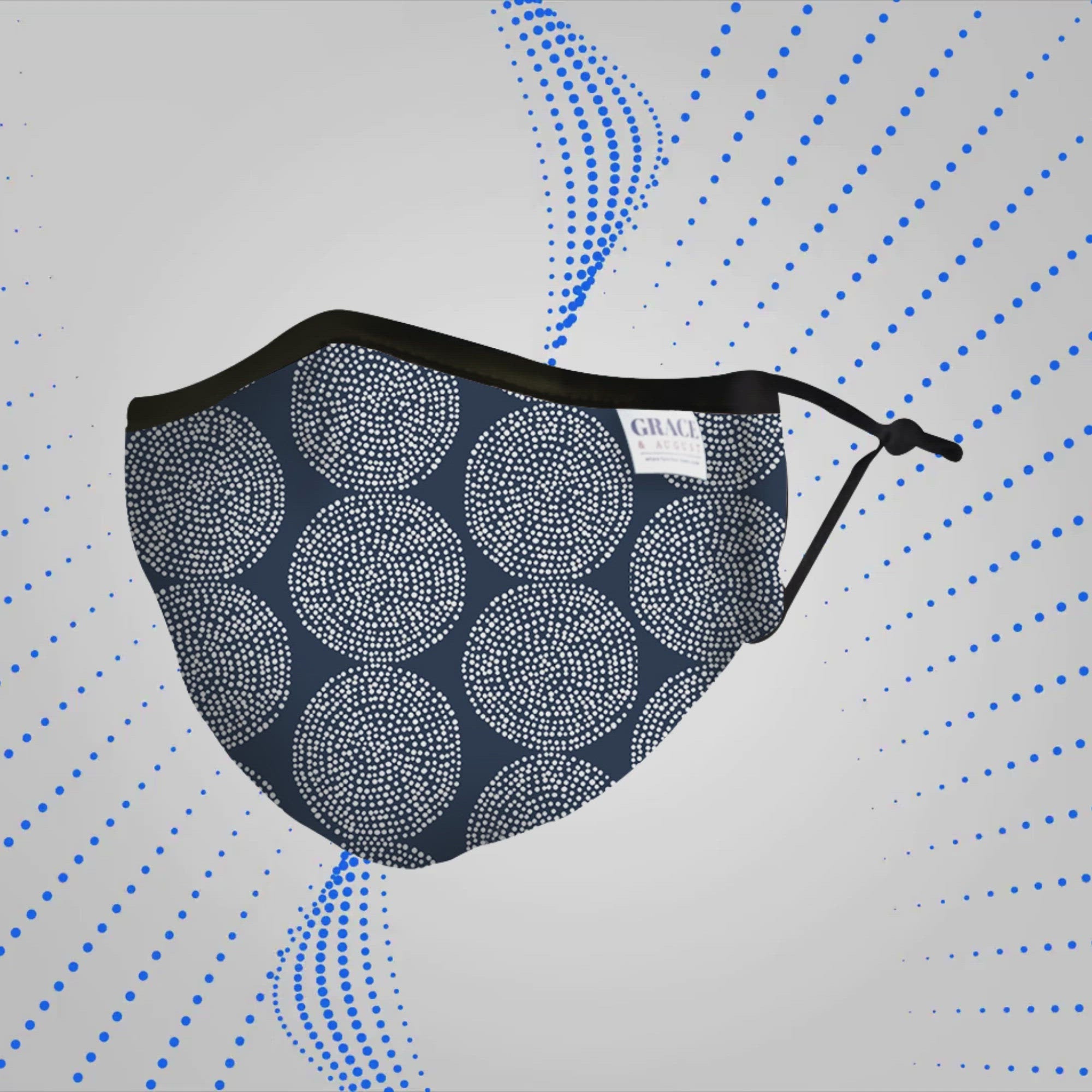 Reusable Fabric  Face Mask - with nose wire, Filter Pocket and two 2.5 Filters - Blue Dot