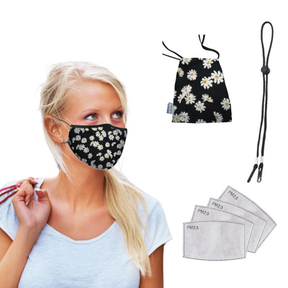 Premium Face Mask Set - 3 Layer 100% Cotton Reusable Face Mask  - Little Daisy