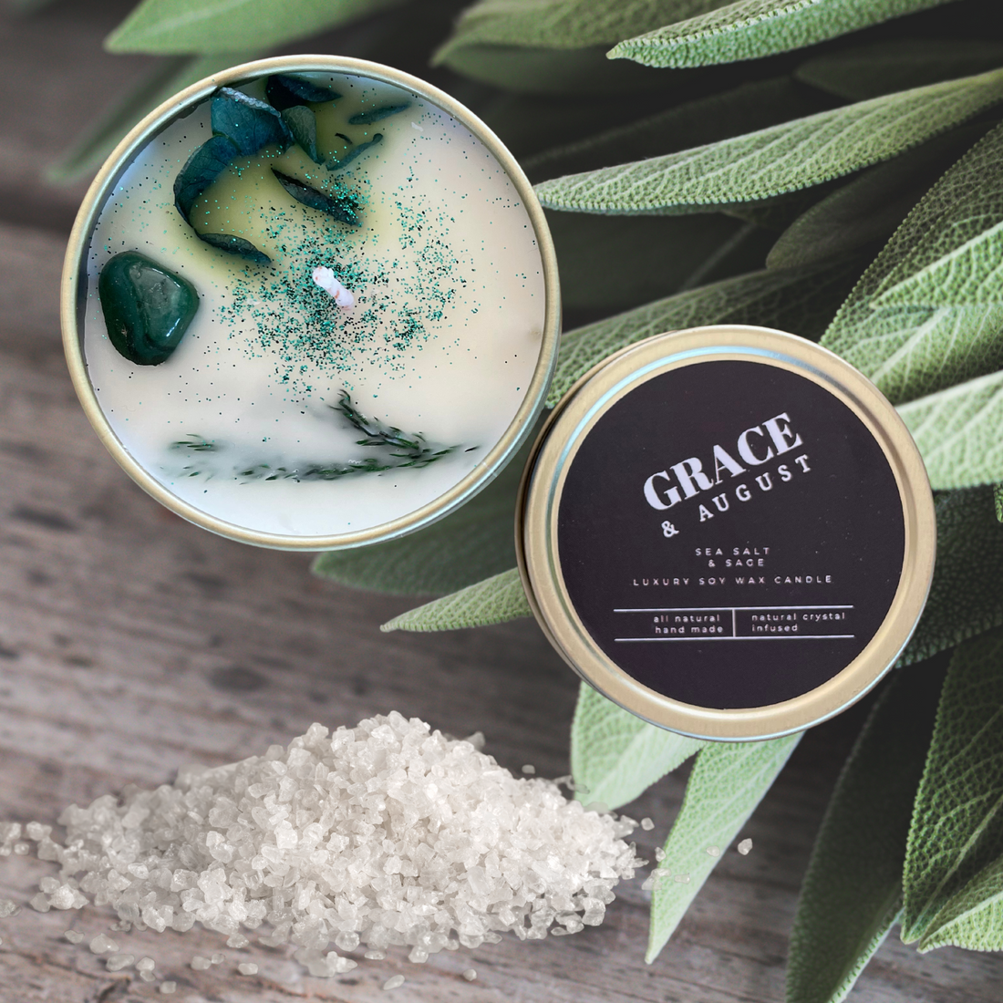 Sea Salt &amp; Sage Luxury Soy Wax Tin Candle