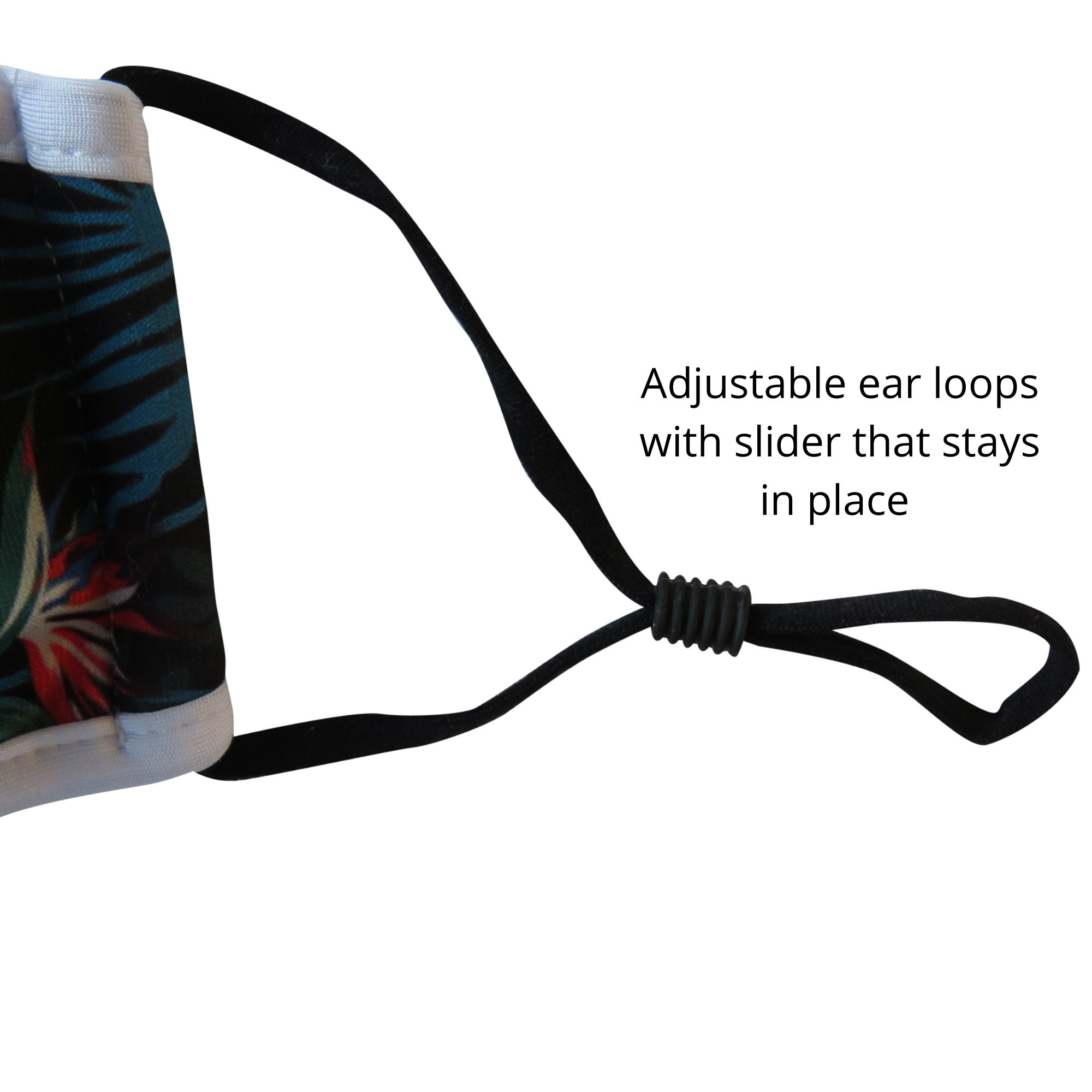 Reusable Fabric  Face Mask - with nose wire, Filter Pocket and two 2.5 Filters Tropical Leaves