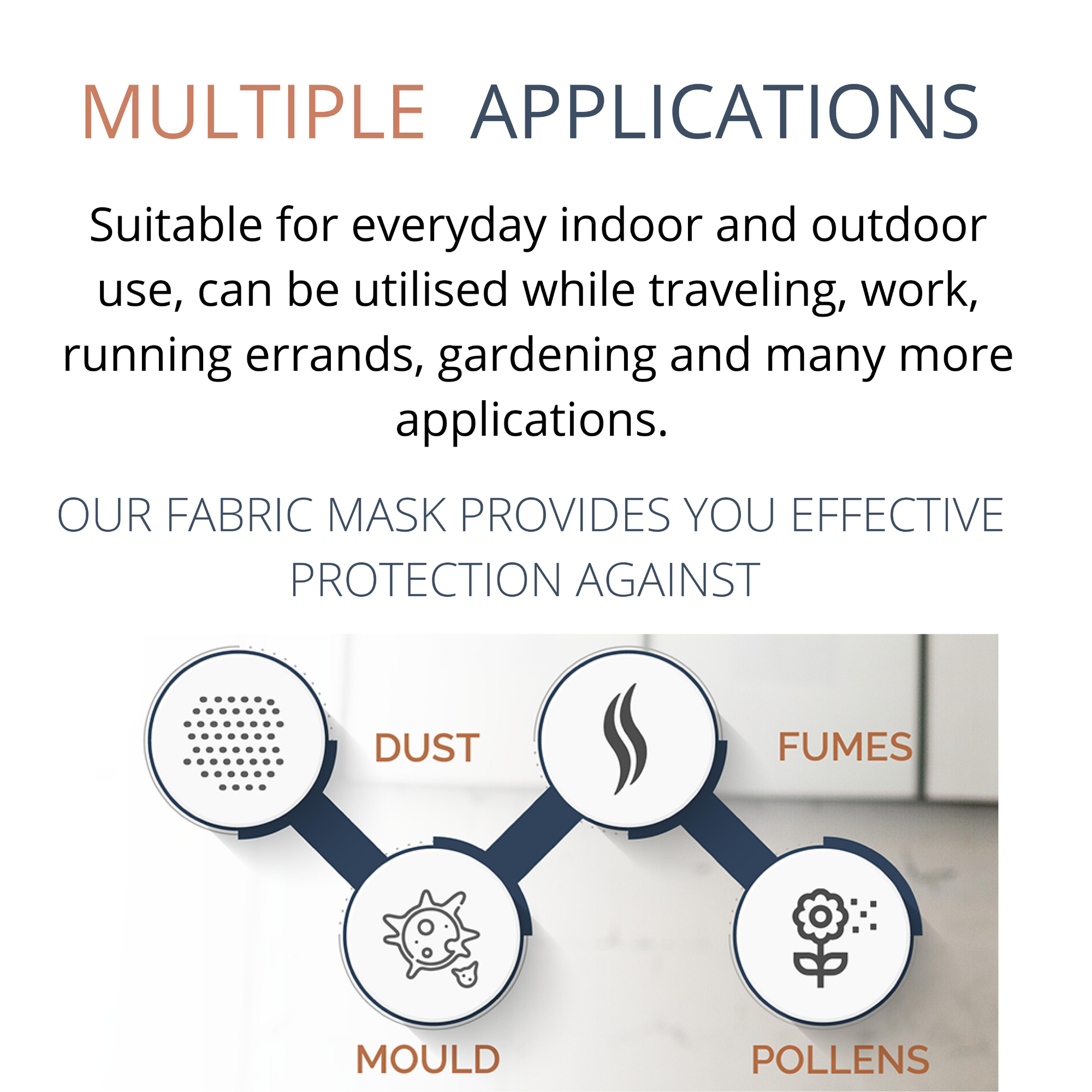 Reusable Fabric Face Mask - with nose wire, Filter Pocket and two 2.5 Filters - Business blue