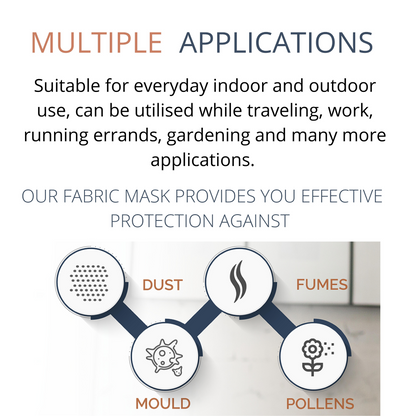 Reusable Fabric Face Mask - with nose wire, Filter Pocket and two 2.5 Filters - Business blue