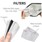 Reusable Fabric  Face Mask - with nose wire, Filter Pocket and two 2.5 Filters- Black Large