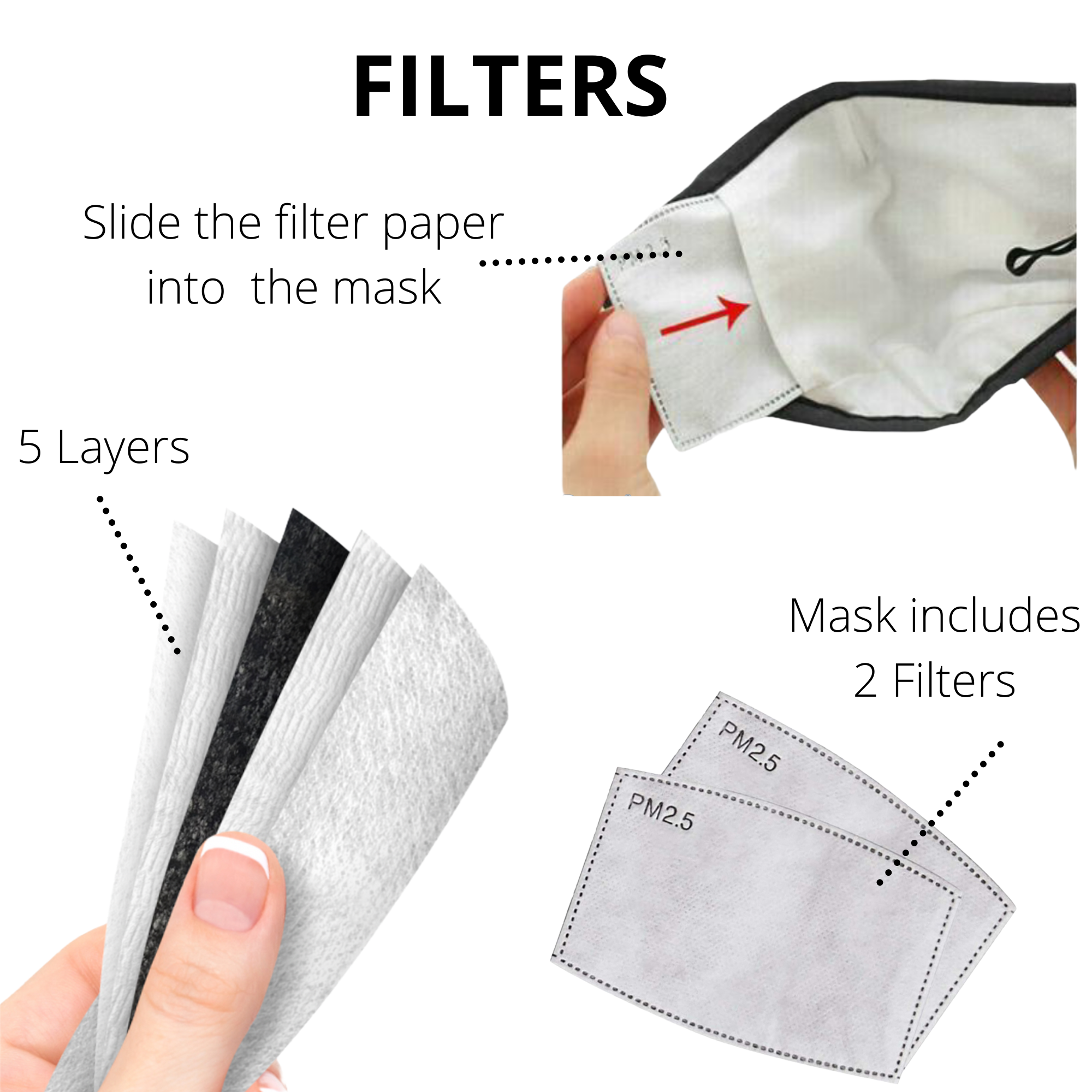 Reusable Fabric  Face Mask - with nose wire, Filter Pocket and two 2.5 Filters - Vintage Rose