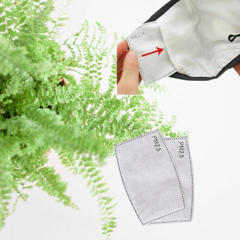 Reusable Fabric  Face Mask - with nose wire, Filter Pocket and two 2.5 Filters Tropical Leaves
