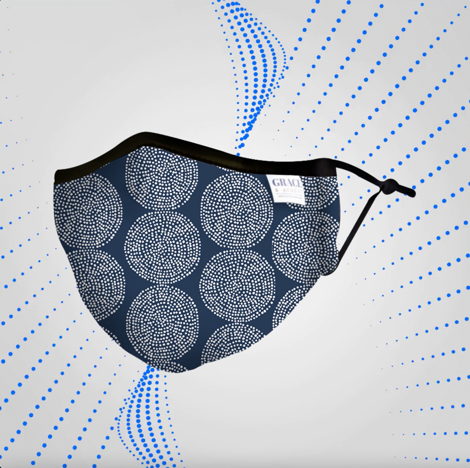 Reusable Fabric  Face Mask - with nose wire, Filter Pocket and two 2.5 Filters - Blue Dot