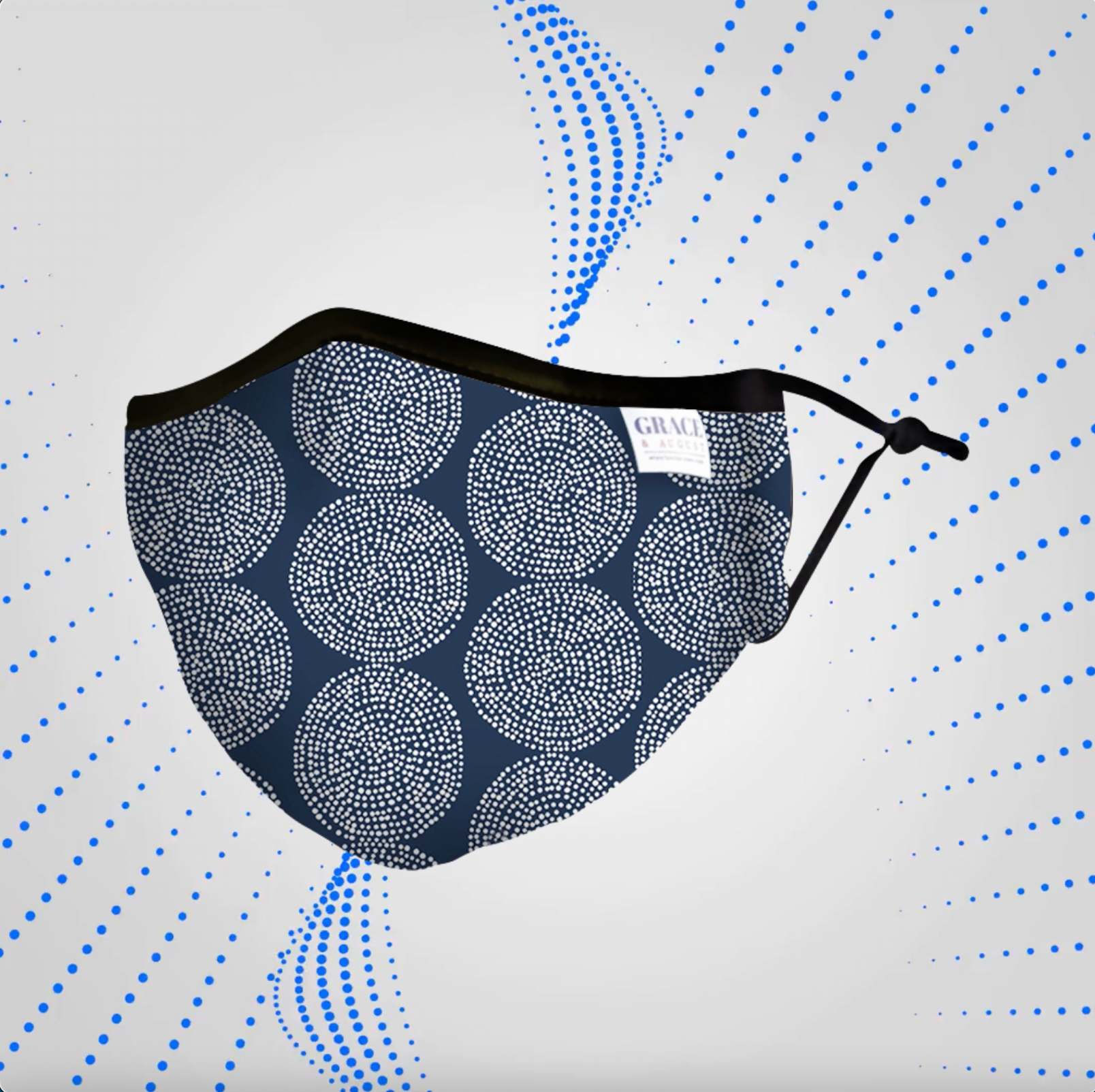 Reusable Fabric  Face Mask - with nose wire, Filter Pocket and two 2.5 Filters - Blue Dot