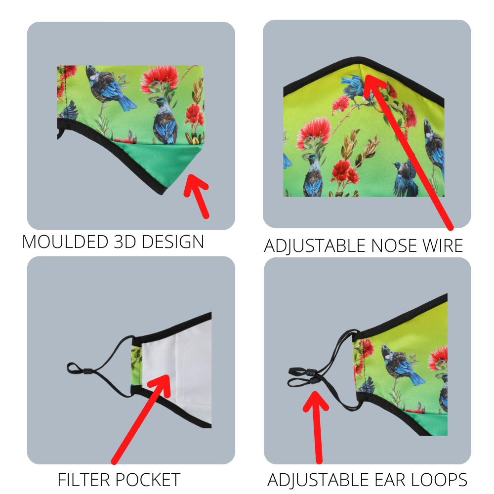 NZ Edition -Original Patterns -  Premium Face Mask Set - 3 Layer Reusable Face Mask - Tui&