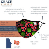 Child Face Mask Reusable with Filter Pocket | Cloth mask with two 2.5 Filters- Watermelon Face masks