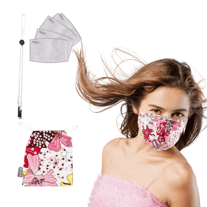 Cotton Face Mask Set - 3 Layer 100%  Reusable Face Mask  - Pink Exotic Flower Face masks