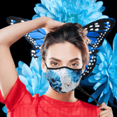 Fabric Face Mask Set - Premium 3 Layer  Reusable - Incl Matching bag, lanyard & 4 PM2.5 filters - Blue Butterfly Face masks