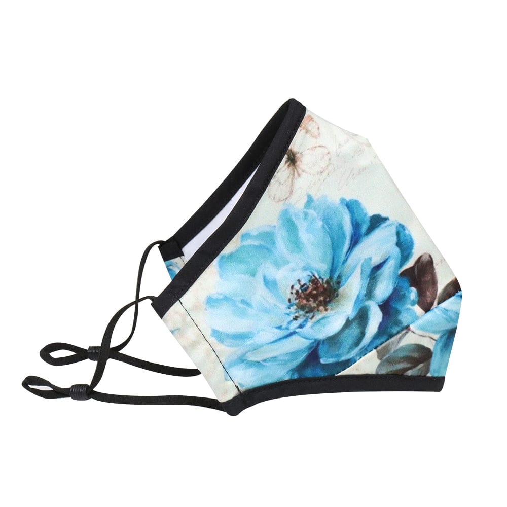 Fabric Face Mask Set - Premium 3 Layer  Reusable - Incl Matching bag, lanyard &amp; 4 PM2.5 filters - Blue Butterfly Face masks