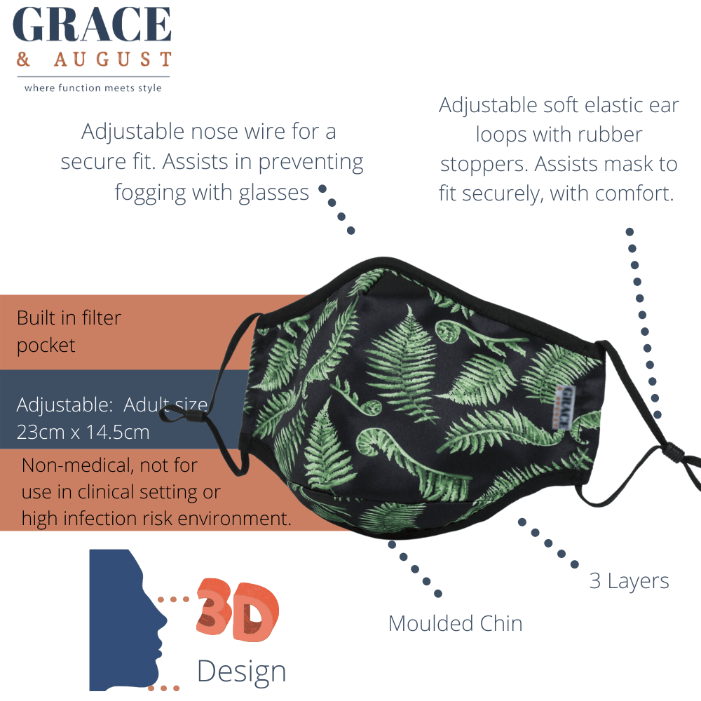 Fabric Face Masks | Cloth Face Masks NZ Edition | Original Pattern |  Premium Face Mask Set | NZ Edition 3 Layer Reusable Face Mask | NZ Ferns Face masks
