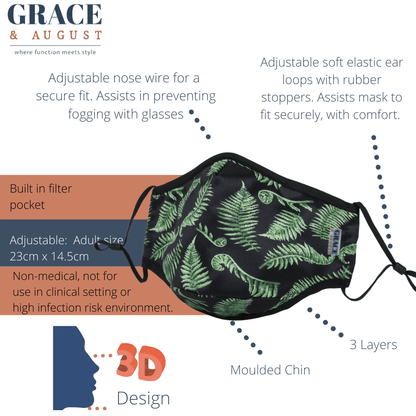 Fabric Face Masks | Cloth Face Masks NZ Edition | Original Pattern |  Premium Face Mask Set | NZ Edition 3 Layer Reusable Face Mask | NZ Ferns Face masks