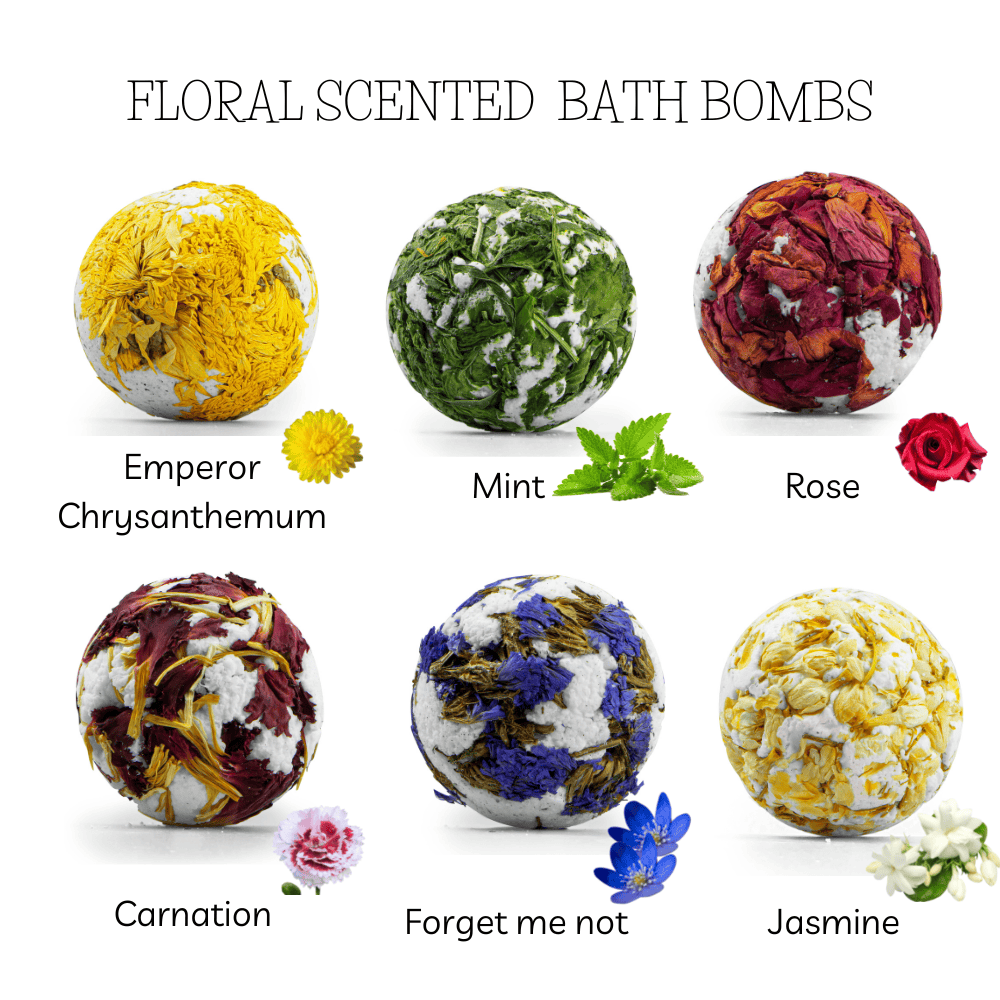 Flower Bath Bomb Gift Set – 6 Natural Scents with Dried Flowers Bath bombs