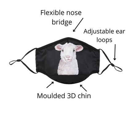 NZ Edition Premium Child Face Mask Set - 3 Layer 100% Cotton Reusable Face Mask  - Little Lamb Child Face masks