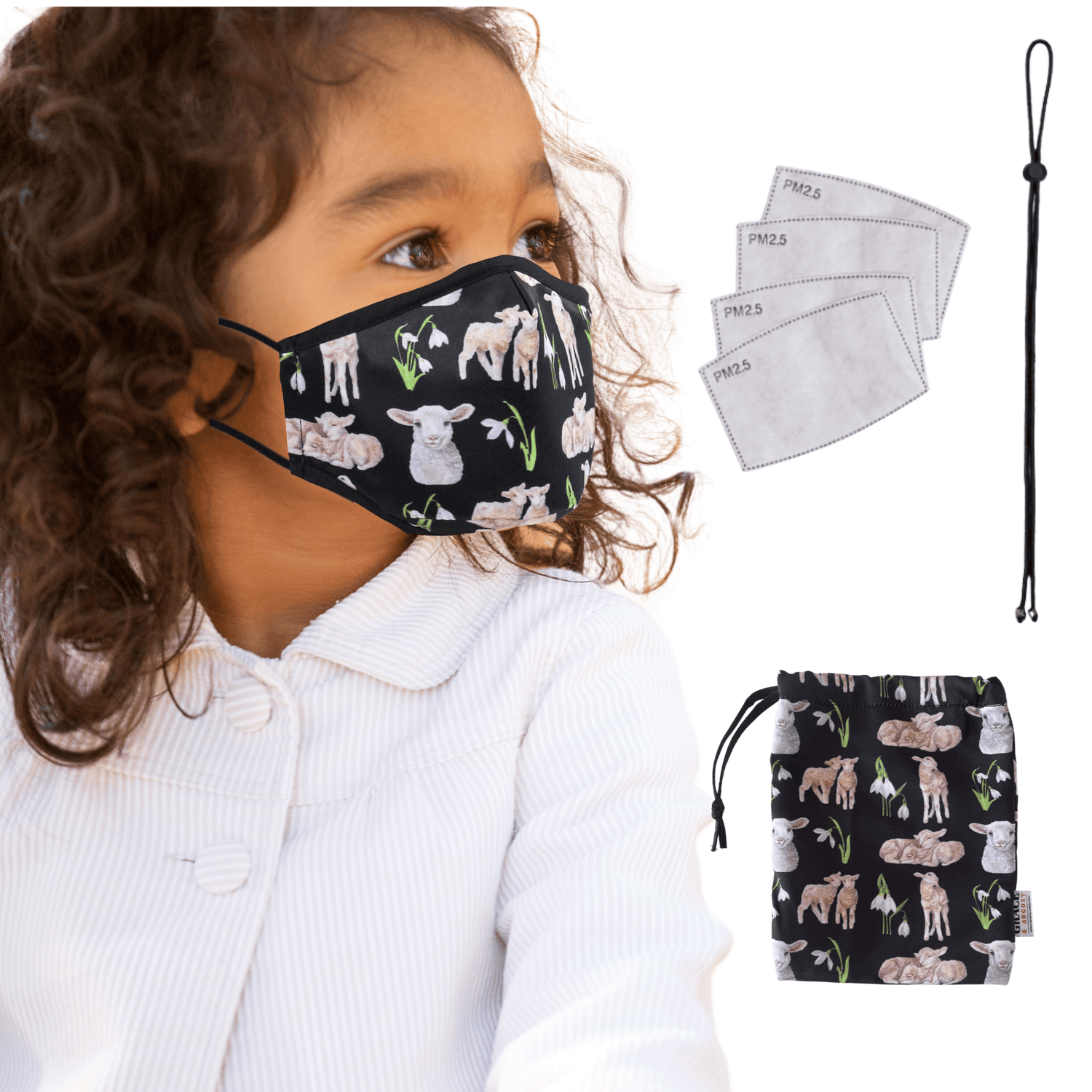 NZ Edition Premium Child Face Mask Set - 3 Layer 100% Cotton Reusable Face Mask  - Lots of Lambs Child Face masks