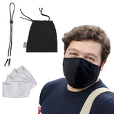 Premium Face Mask Set - 3 Layer 100% Cotton Reusable Face Mask -Black Large Size Face masks