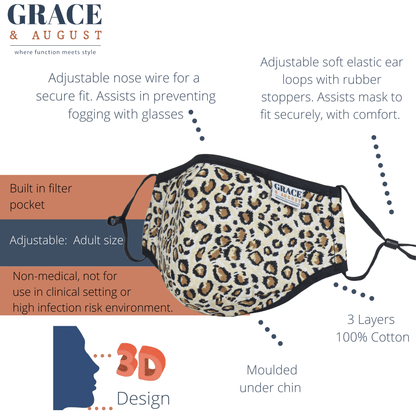 Premium Face Mask Set - 3 Layer 100% Cotton Reusable Face Mask  - Leopard Love Face masks