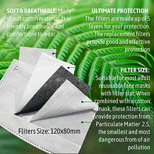 Reusable Fabric  Face Mask - with nose wire, Filter Pocket &amp; 2 X PM2.5 Filters- Black Face masks