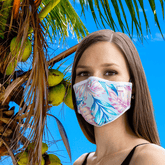 Reusable Fabric  Face Mask - with nose wire, Filter Pocket and two 2.5 Filters Tropical Leaves Face masks