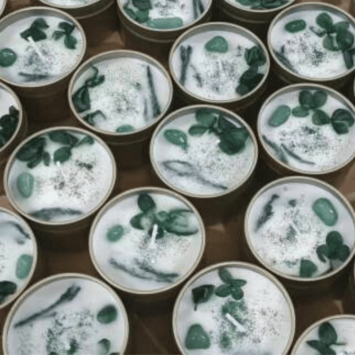 Sea Salt &amp; Sage Botanical Soy Candle – Gold Tin with Crystals Candles