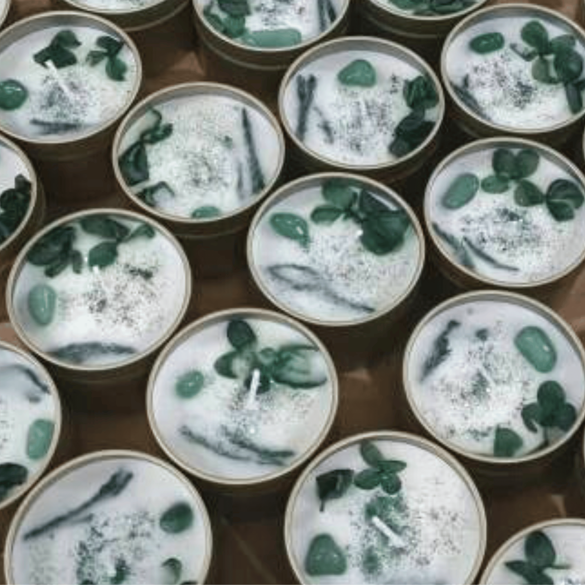 Sea Salt &amp; Sage Botanical Soy Candle – Gold Tin with Crystals Candles