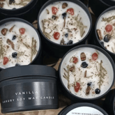 Vanilla Botanical Soy Candle – Black Tin with Wood Wick and Crystals - Clearance Candles